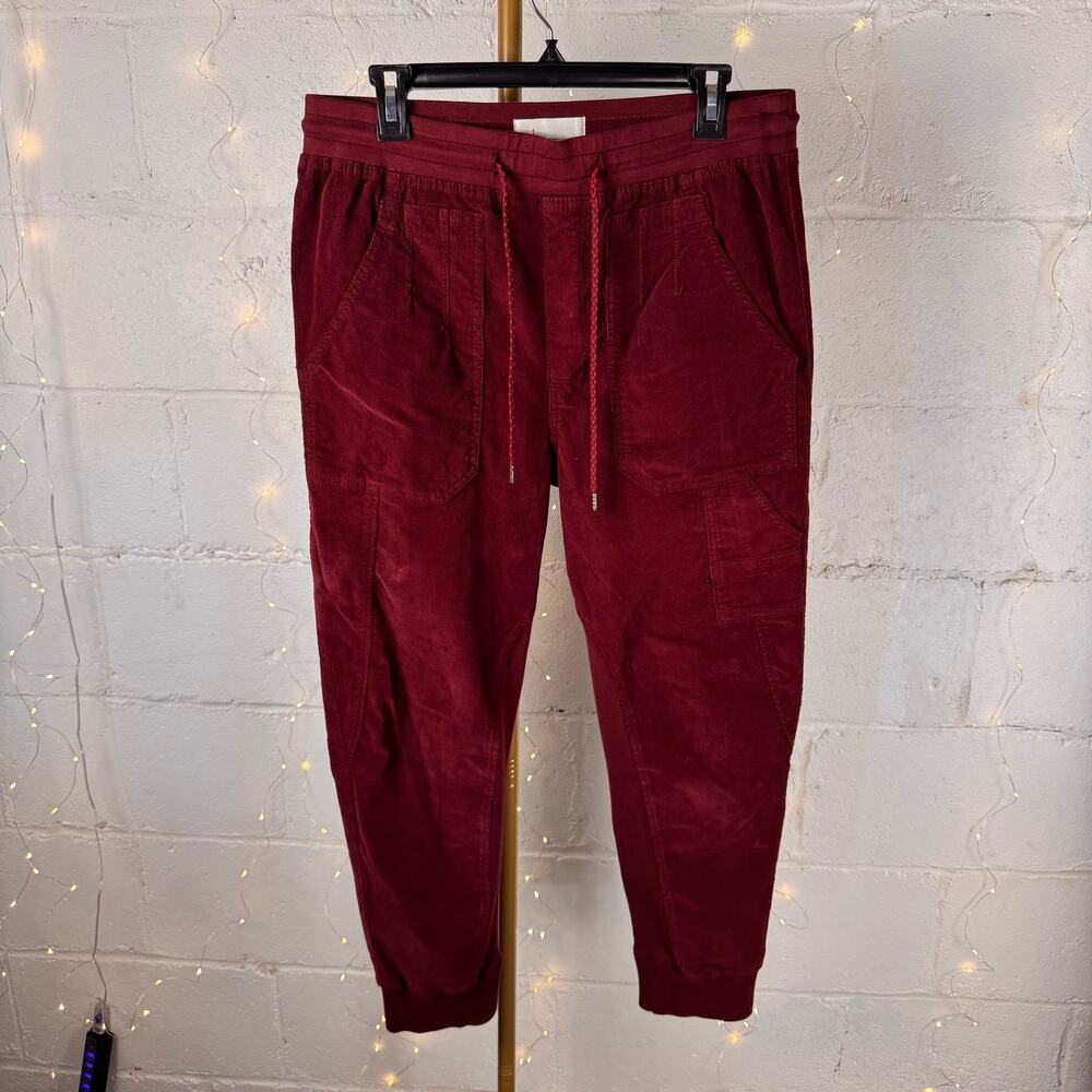 by anthropologie leigh corduroy cargo jogger pants burgundy size M